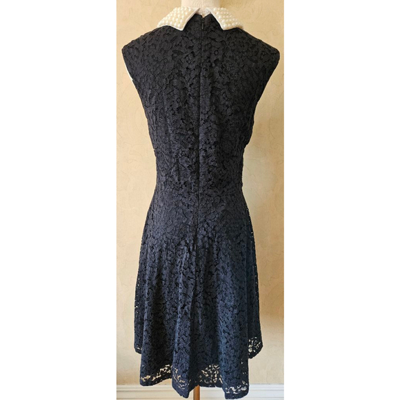 Betsey Johnson Black Lace Fit & Flare Sleeveless Dress w/Pearl Collar-Size 6 - Picture 6 of 9